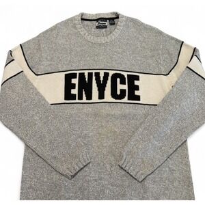 Enyce Standard Knit Grandpa Sweater Mens XXXL Gray Spellout Cotton Crewneck
